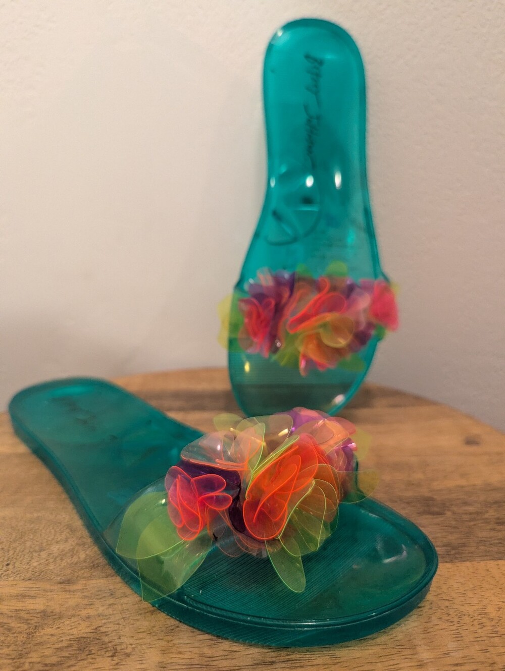 Betsey Johnson Evviee Jelly Slide Sandals, Aqua Turquoise Multicolor (SIZE 6)